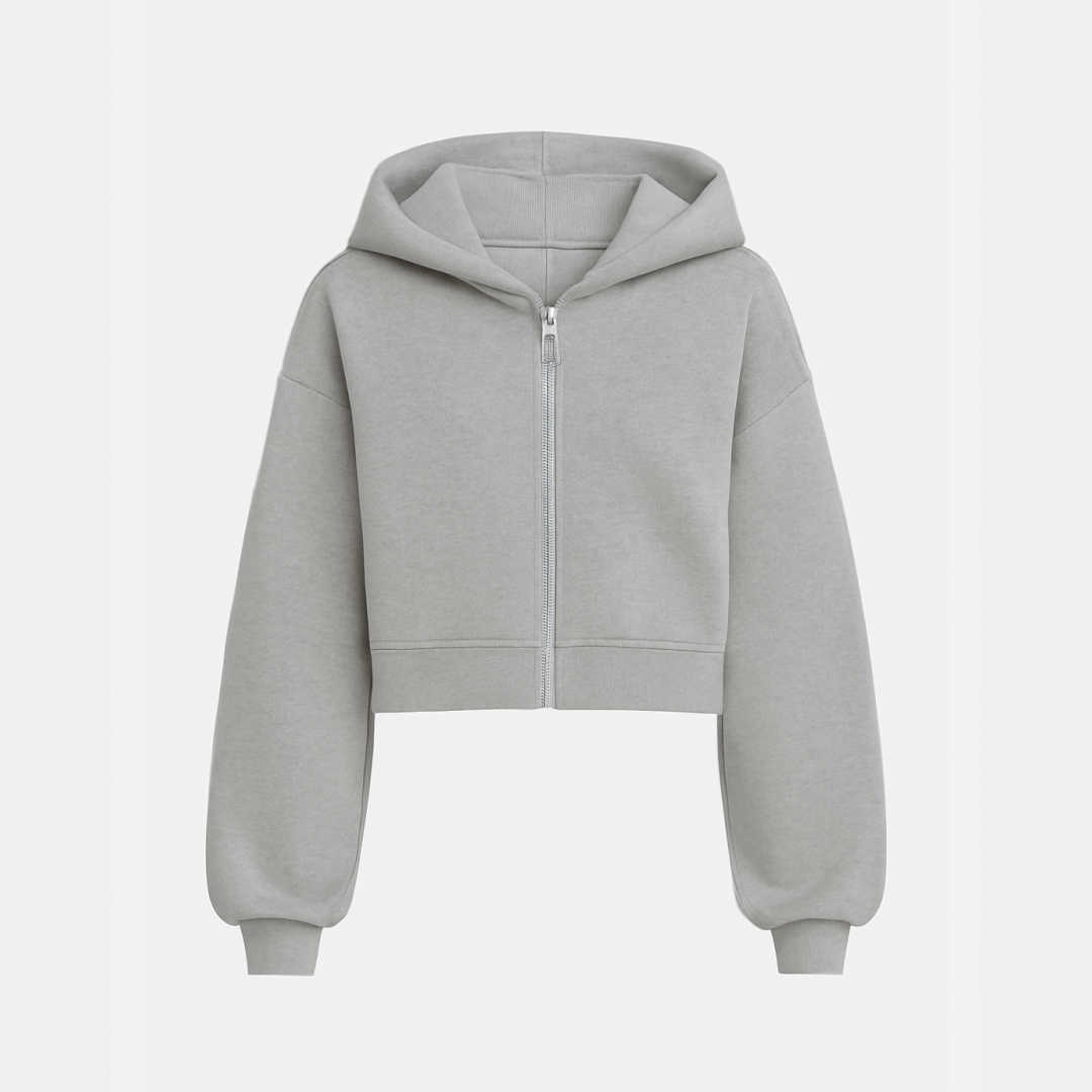 ELVA | Zip Hoodie Cropped – Damen Kapuzenjacke mit Reißverschluss