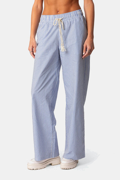 ELVA | Pinstripe Hose Damen – Weite Sommerhose mit Bindekordel