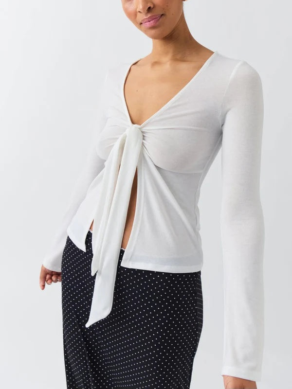 ELVA | Tie-Front Long Sleeve – Damen Langarm-Top mit Bindeknoten