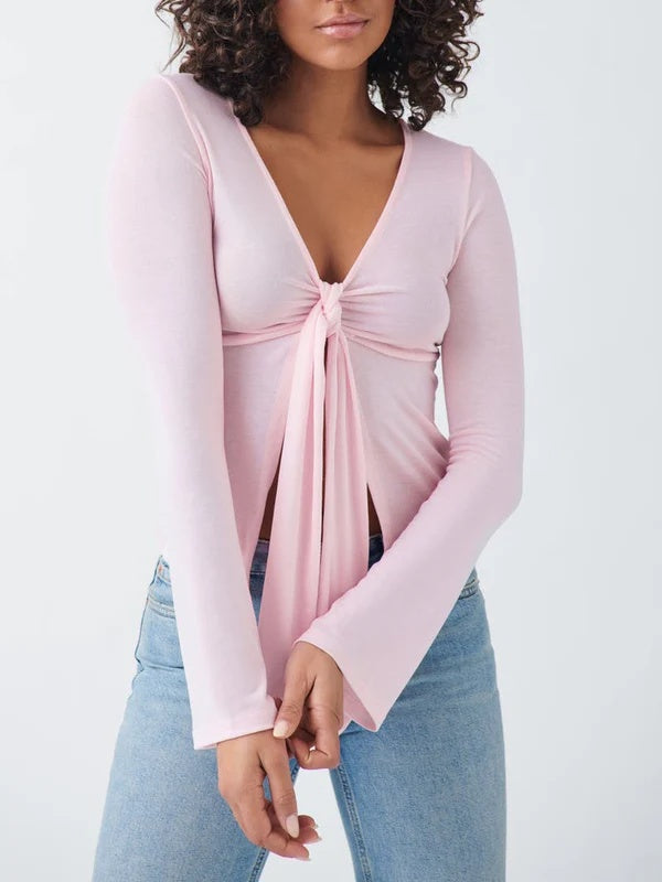 ELVA | Tie-Front Long Sleeve – Damen Langarm-Top mit Bindeknoten